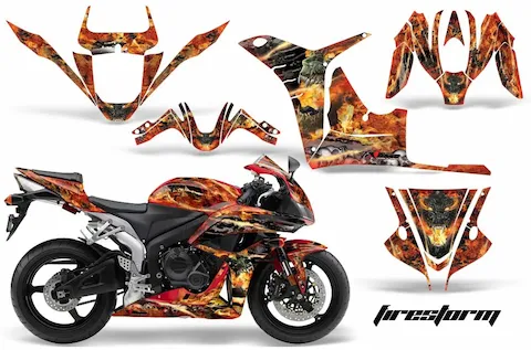 Cut panel pieces of the Firestorm Red graphic kit for the Honda CBR 1000 RR