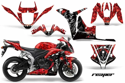 Cut panel pieces of the Reaper Red graphic kit for the Honda CBR 1000 RR
